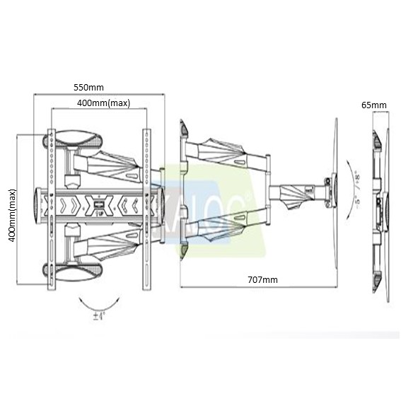 Single Arm Full Motion TV Wall Mount Bracket DL650E.spec