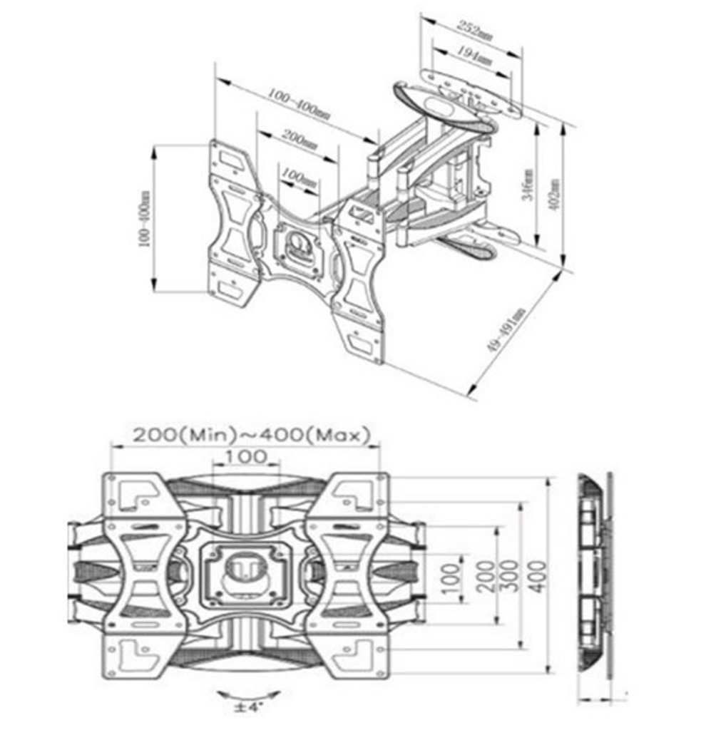 double arm full motion tv wall mount bracket medium.spec