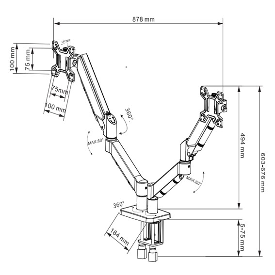 DM252D Dual Desktop Spring Gas Struct Monitor Mount .product spec